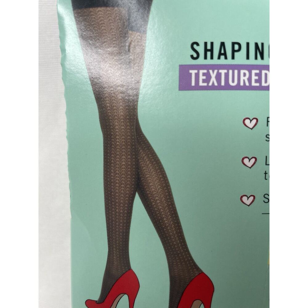 New Spanx Love Your Assets Shaping Tights Textured Wish Bone Black Size 2 - Picture 2 of 4